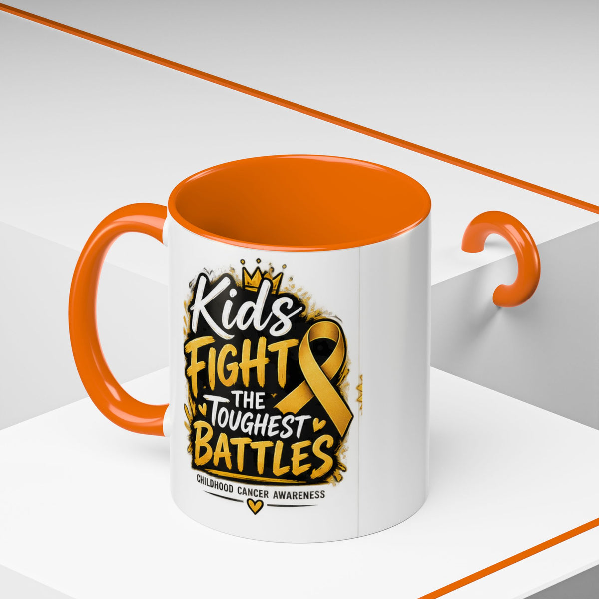 Kids Fight The Toughest Battles Accent Coffee Mug — Childhood Cancer Awareness 11/15oz