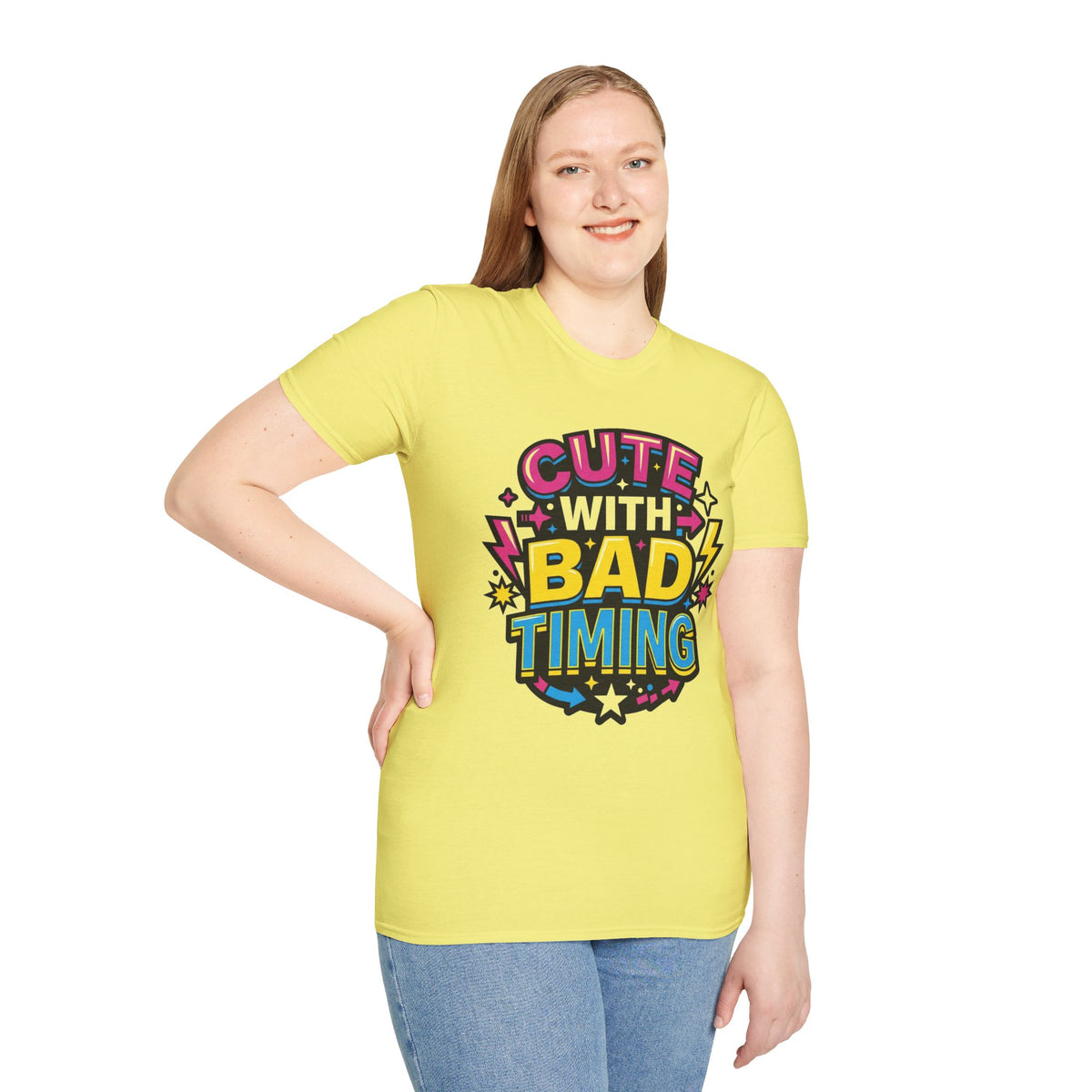 Cute But Bad Timing Graphic T-Shirt — Funny Retro Rainbow Tee - Trending Now - August 2026