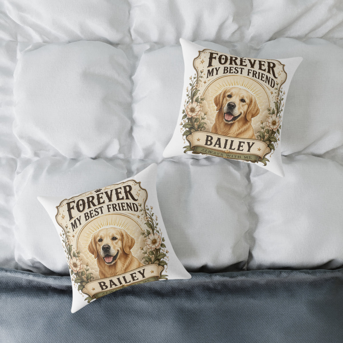 Milo Bailey Dog Dad Mom Square Pillow — "Forever My Best Friend" Personalized Dog Throw Pillow (Name: Bailey)