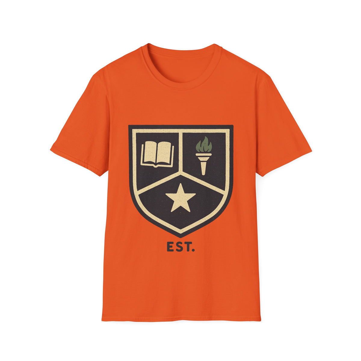 Academy Crest T-Shirt — Book & Torch Vintage Shield Tee - Trending Now - August 2026