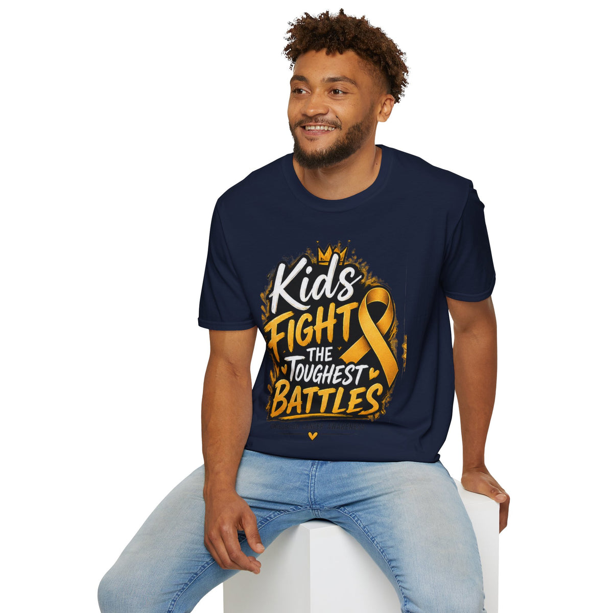 Childhood Cancer Awareness T-Shirt — "Kids Fight the Toughest Battles" Gold Ribbon
