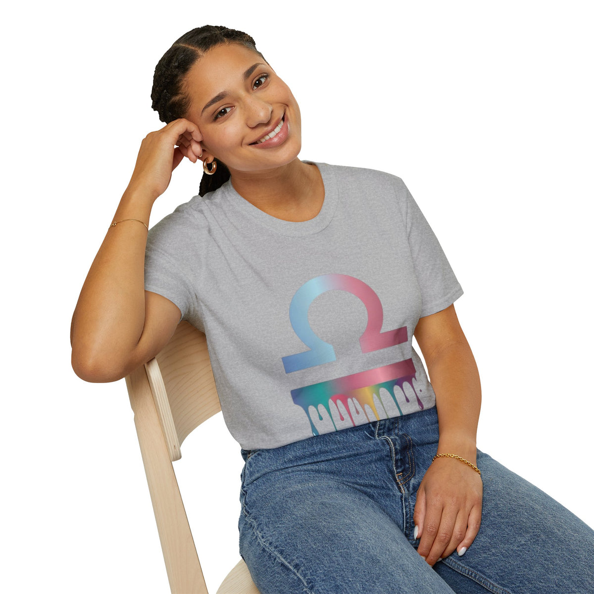 Libra Zodiac Omega Symbol T‑Shirt — Pastel Gradient Drip Graphic Shirt