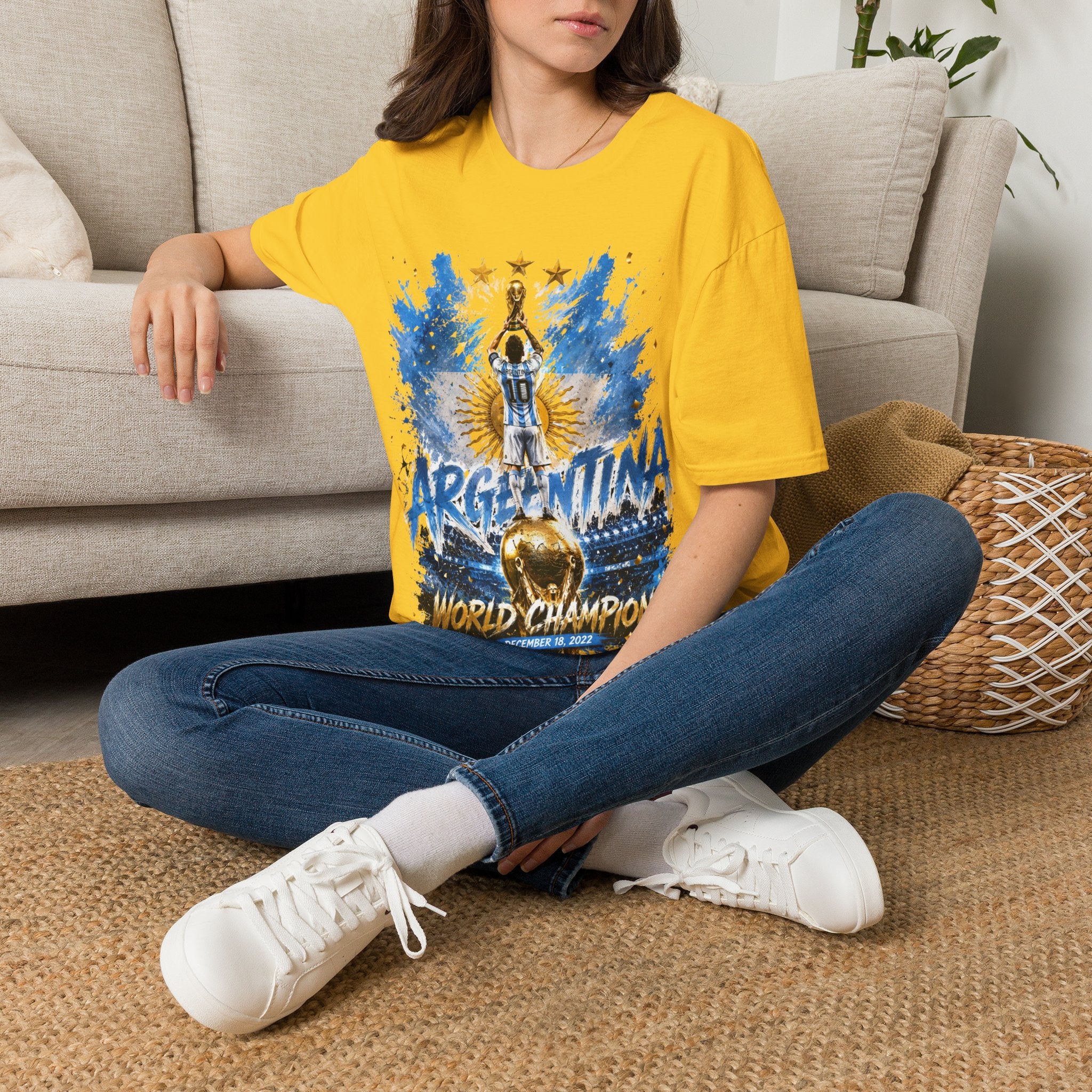 Argentina World Champions T‑Shirt — Soccer World Cup 3 Stars Tribute