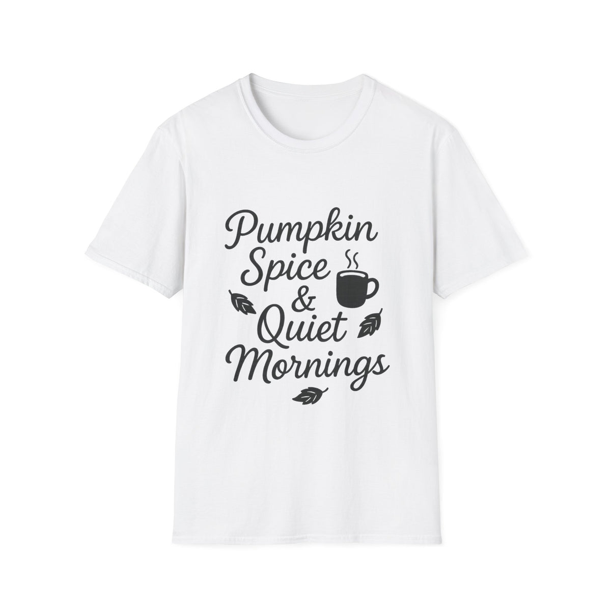 "Pumpkin Spice & Quiet Mornings" Autumn Coffee Graphic Tee - Fall Seasonal Cozy White T-Shirt - Trending Now - September 2026