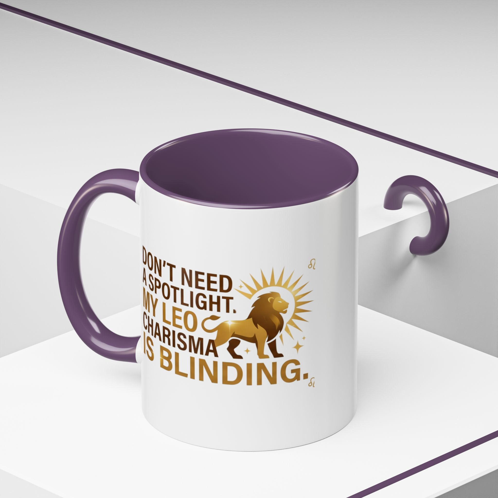 Leo Horoscope Coffee Mug — “My Leo Charisma Is Blinding” Accent Mug