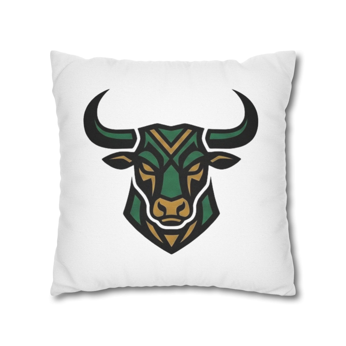Taurus Geometric Bull Throw Pillowcase — Green Tribal Bull Accent Pillow