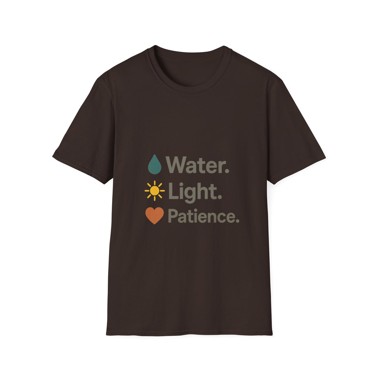 Water. Light. Patience. T-Shirt — Minimal Wellness Tee - Trending Now - August 2026