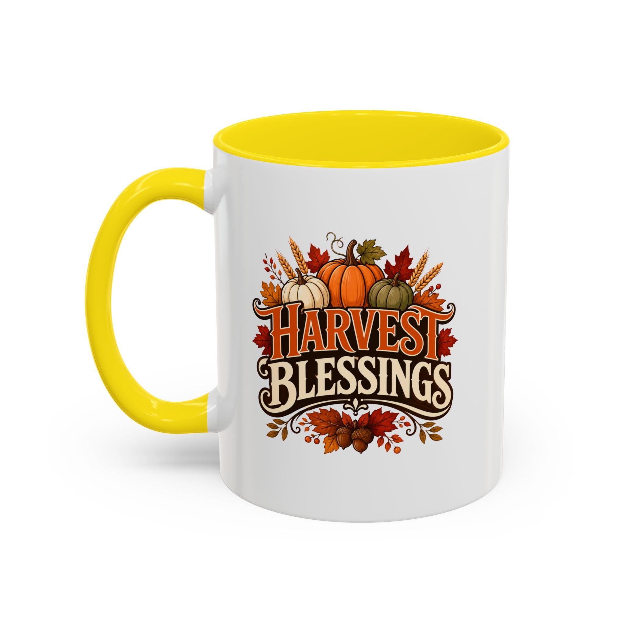 Thanksgiving Mug Harvest Blessings Coffee Mug — Thanksgiving Pumpkin Accent Mug