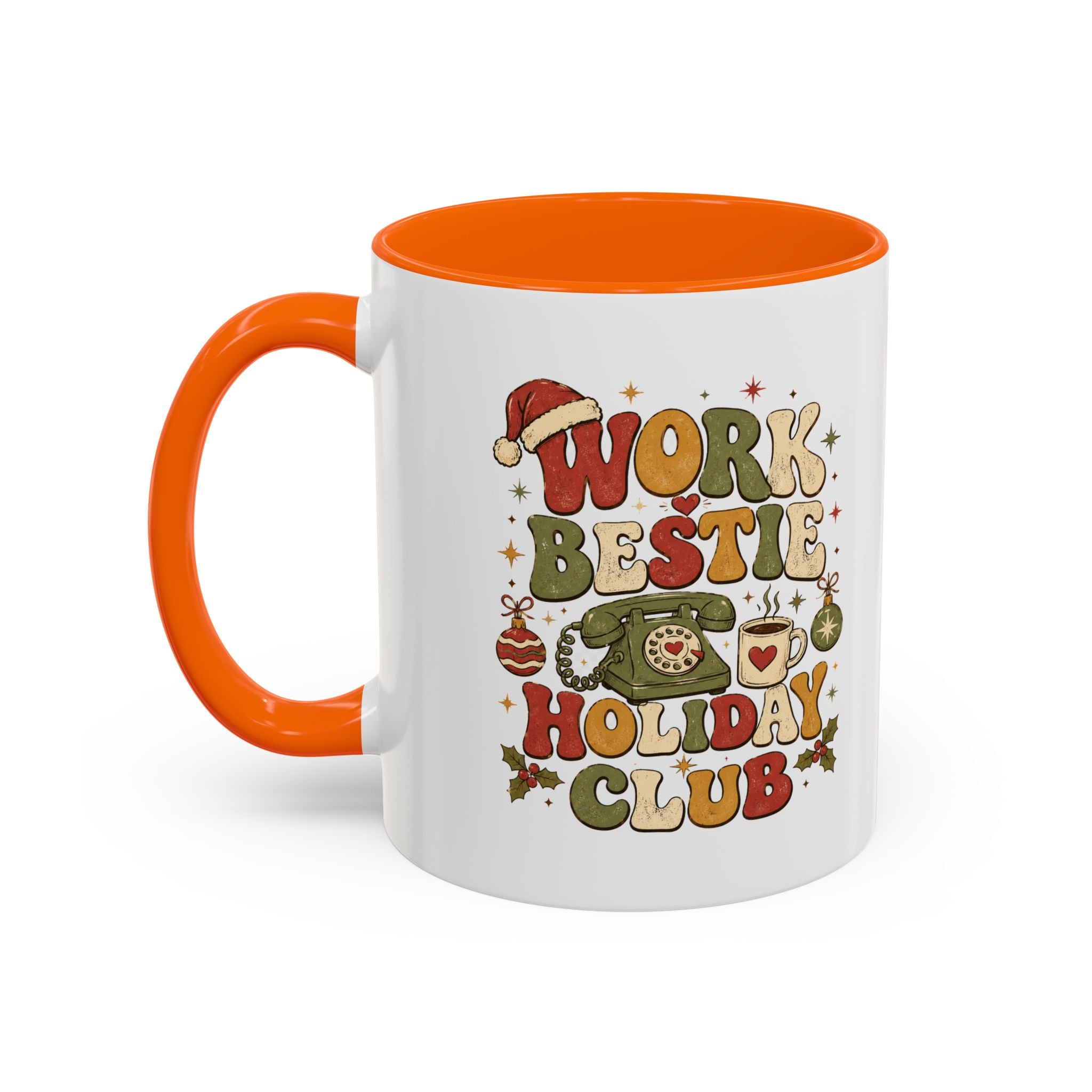 Modern Day Christmas Work Bestie Holiday Club Coffee Mug — Retro Christmas Accent Mug