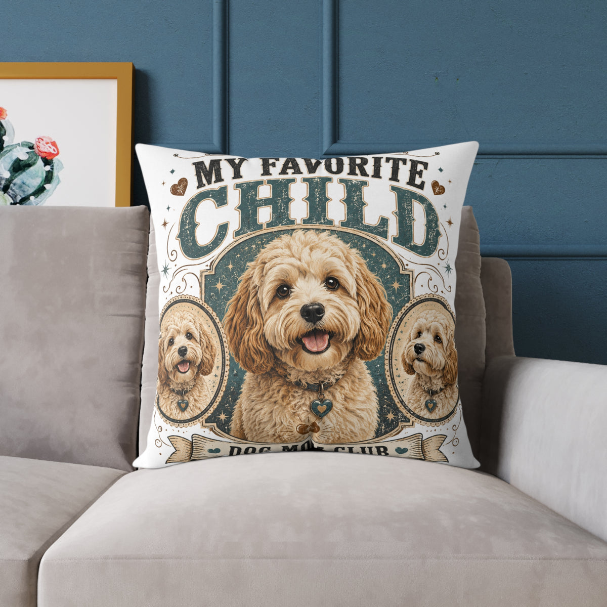 Milo Bailey Dog Dad Mom Square Pillow — "My Favorite Child" Dog Face Throw Pillow (Funny Pet Mom Gift)