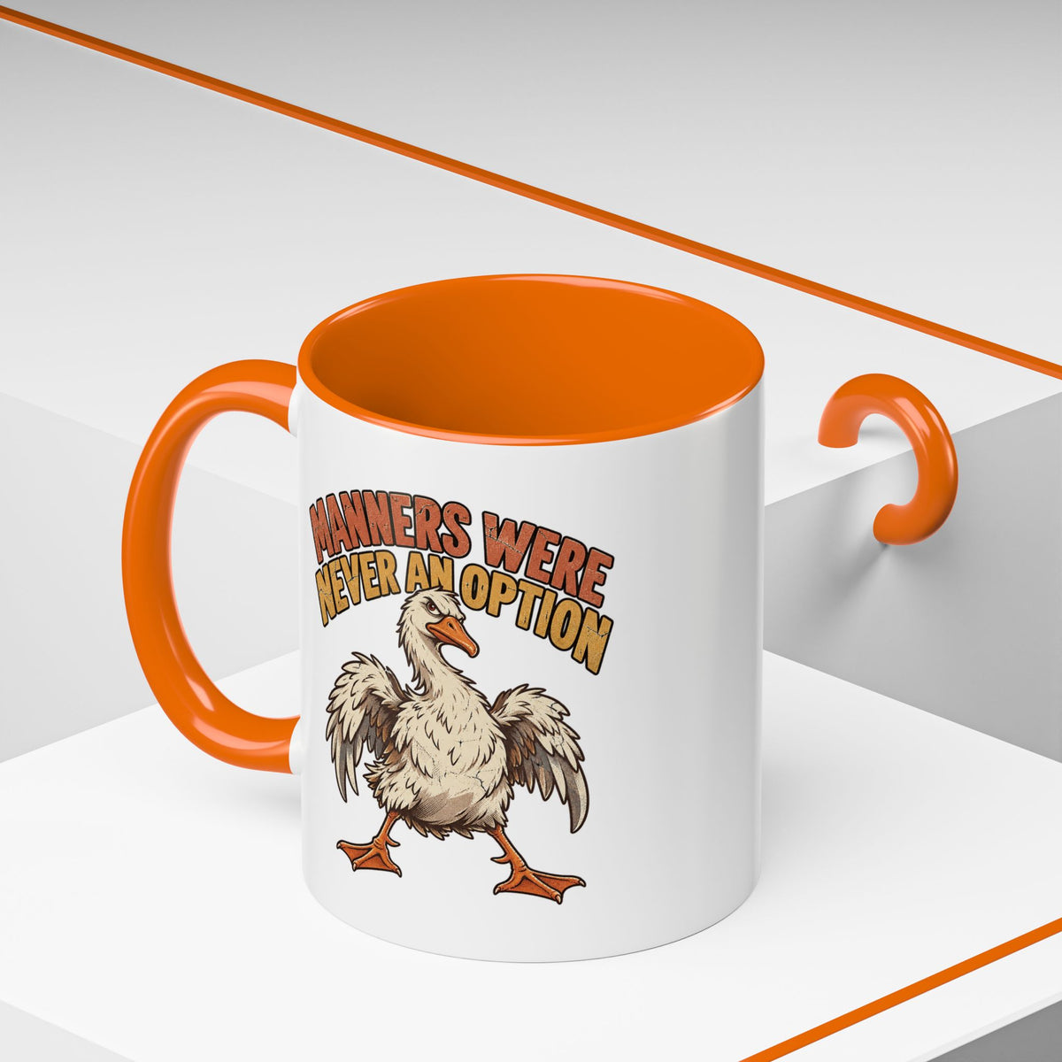 Coffee Mug — "Manners Were Never An Option" Funny Rude Chicken Accent Mug