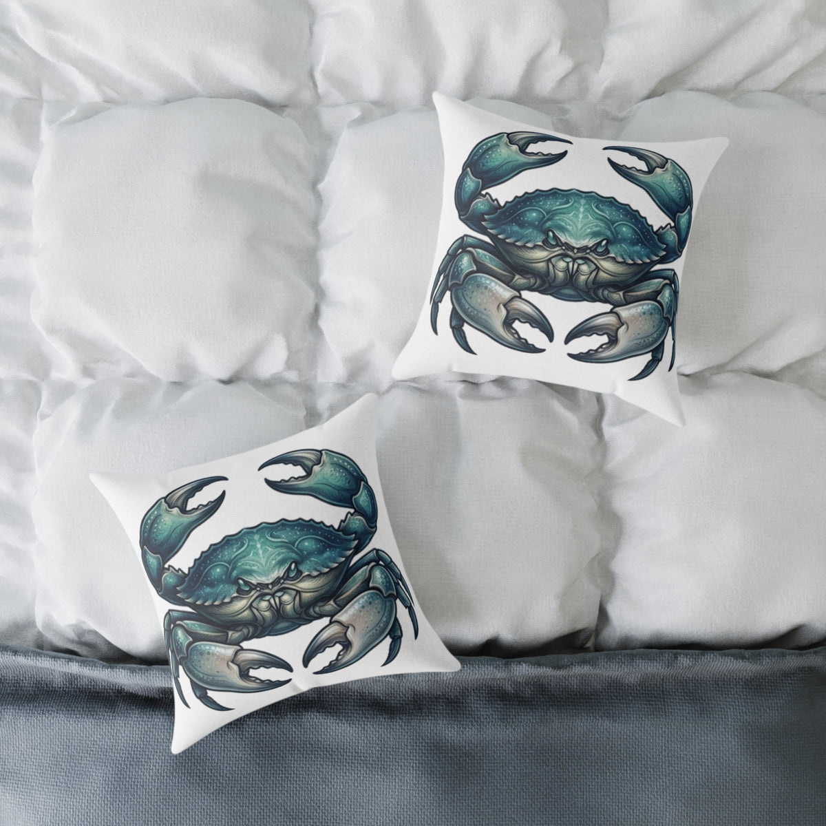 Cancer Zodiac Blue Crab Coastal Pillow — Nautical Square Throw Pillow