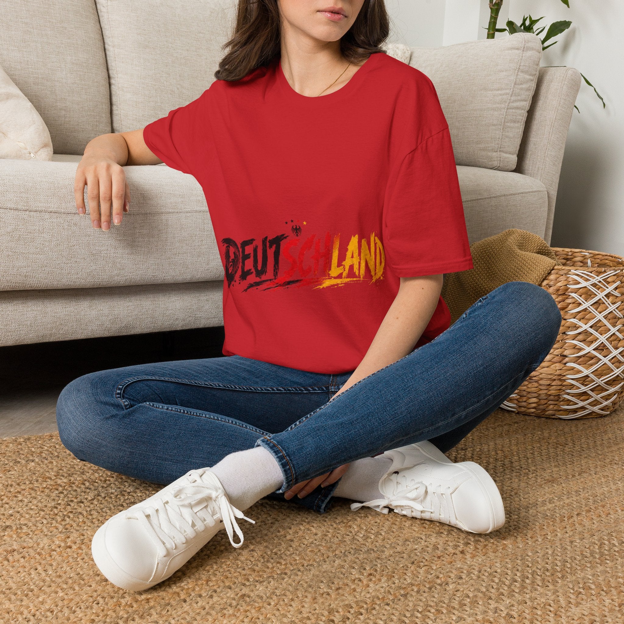 Germany Deutschland Football T-Shirt — Deutschland Script with German Flag Brushstroke