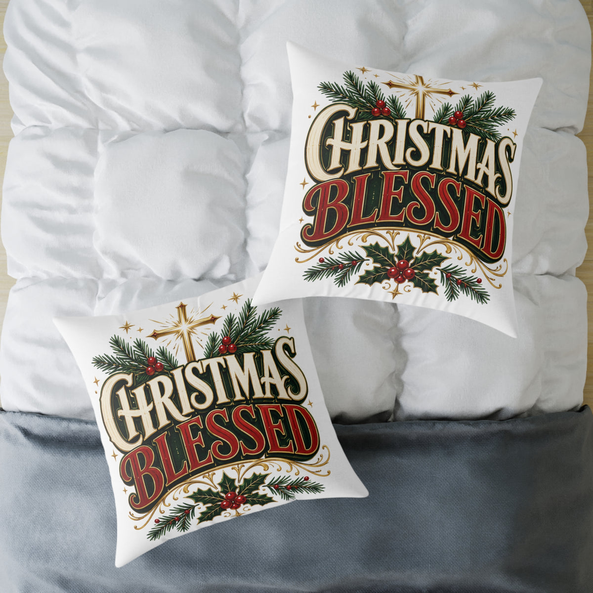 Christmas Blessed Square Poly Canvas Pillow