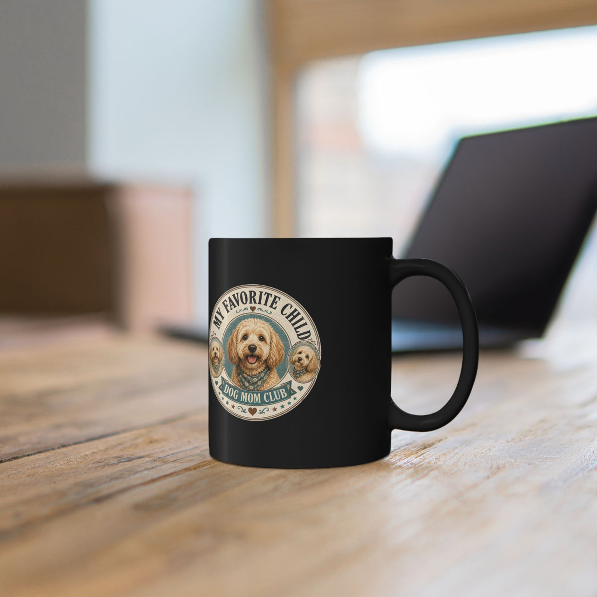 Milo Bailey Dog Dad Mom Dog Mom Club Black Mug — “My Favorite Child” Cute Golden Doodle Coffee Cup
