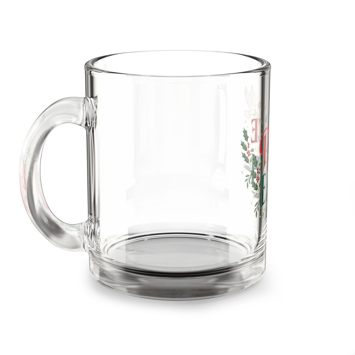 Christmas Glass Mug 10 oz Peace on Earth Glass Mug — 10oz Christmas Holiday Coffee Cup