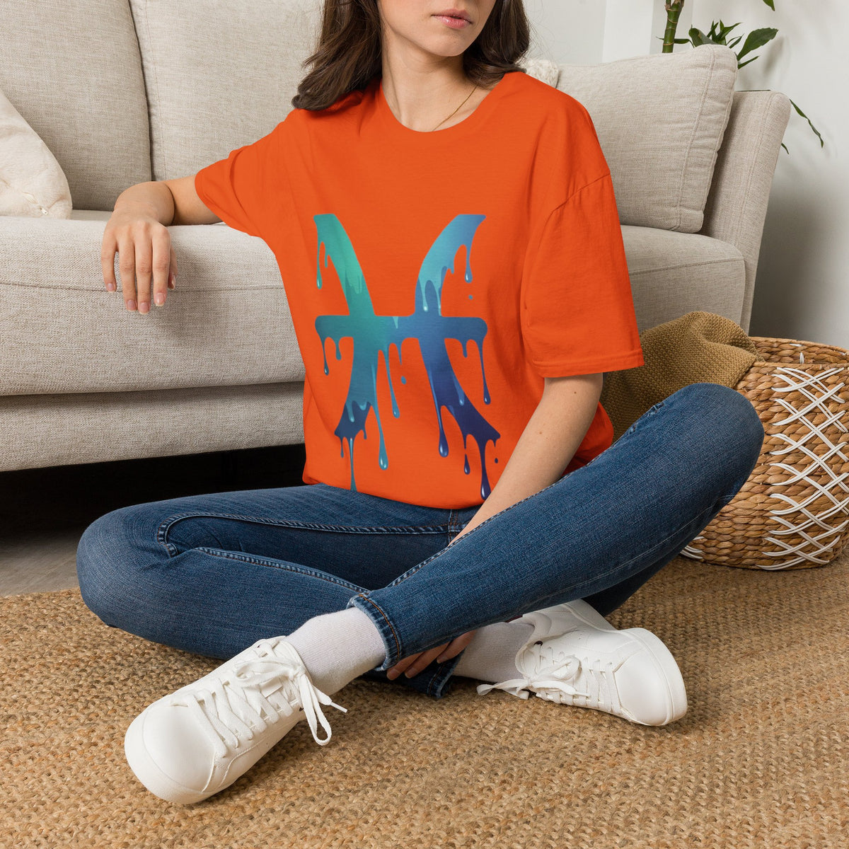 Pisces Drip Zodiac T-Shirt — Blue Gradient Astrological Tee