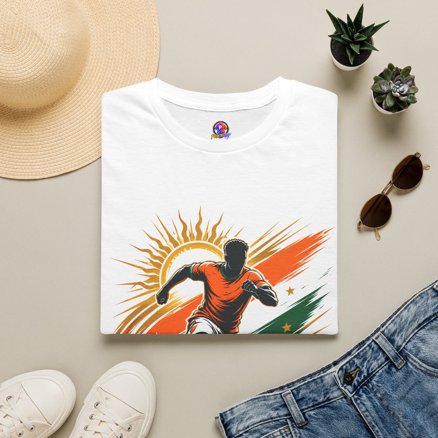 Côte d'Ivoire Orange Power Soccer T-Shirt — Dynamic Player Graphic Tee