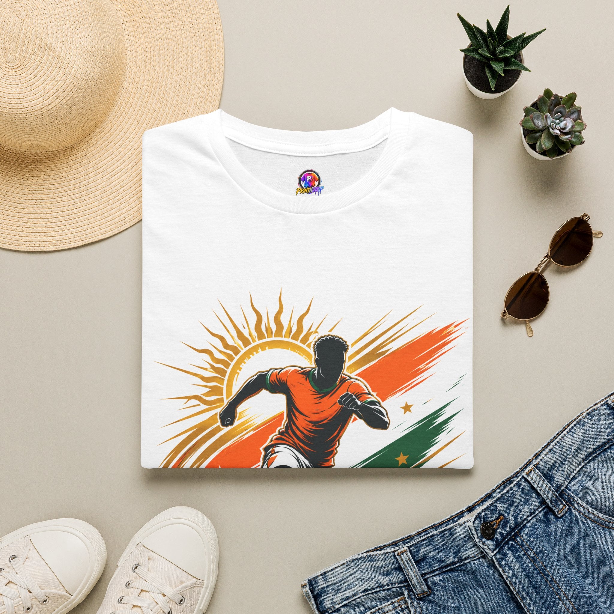 Côte d'Ivoire Orange Power Soccer T-Shirt — Dynamic Player Graphic Tee