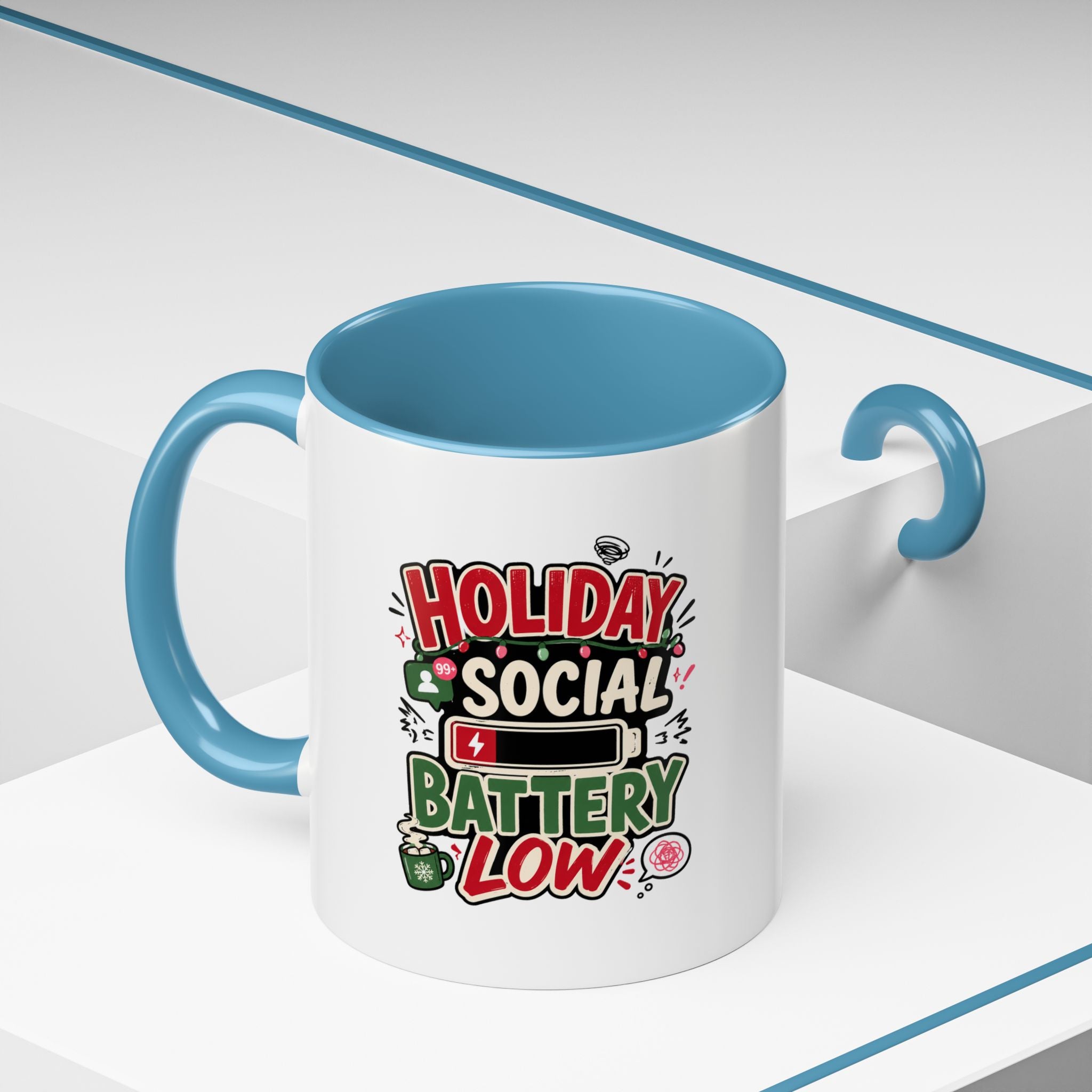 Modern Day Christmas Holiday Social Battery Low Accent  Coffee Mug