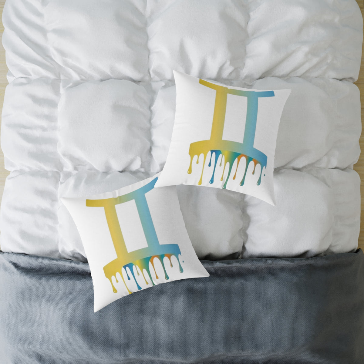 Gemini Zodiac Dripping Astrological Square Poly Canvas Pillow
