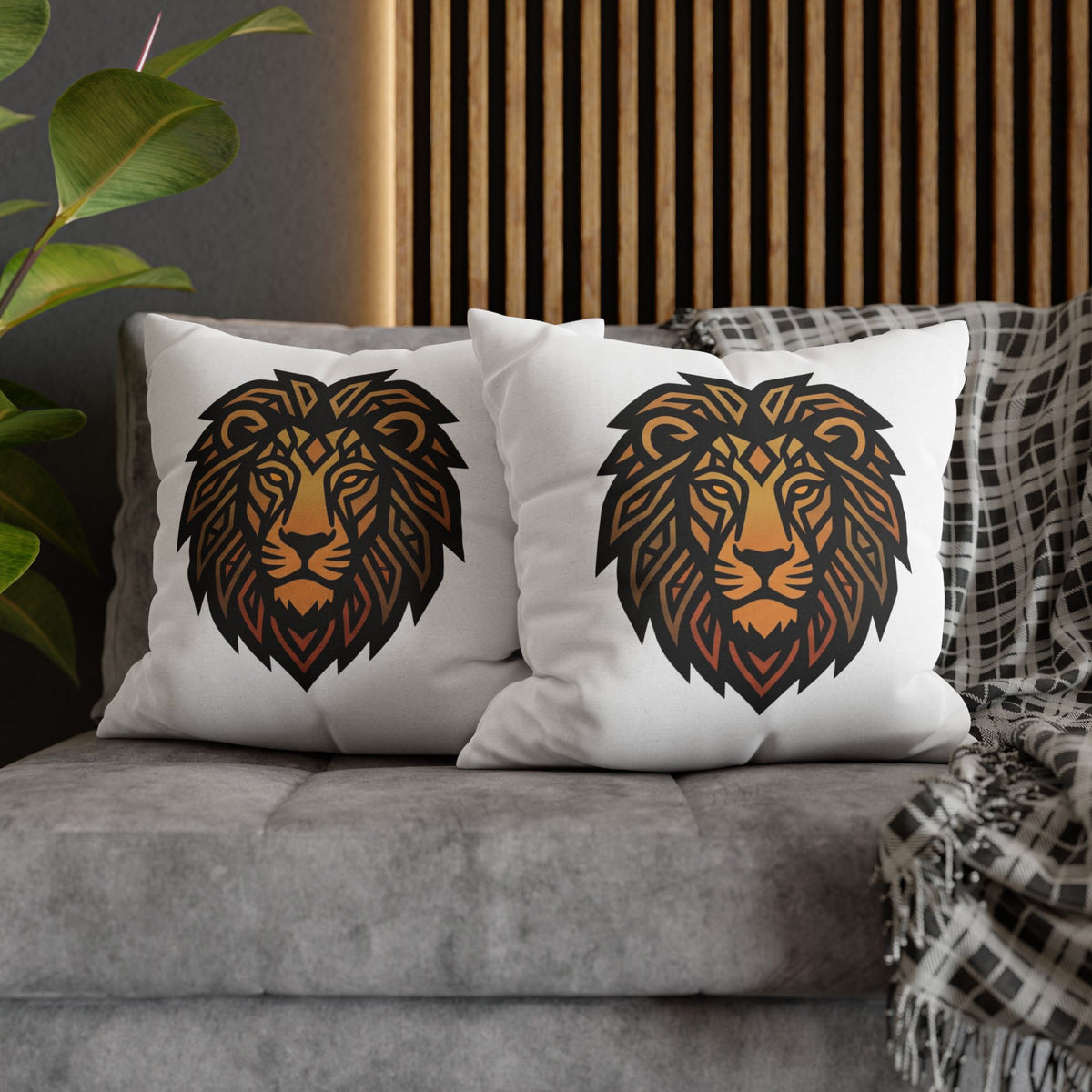 Leo Lion Head Decorative Pillowcase — Geometric Tribal Lion Throw Pillow Cover