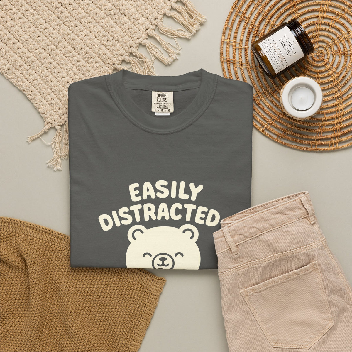 Hot Cocoa Bear T-Shirt — "Easily Distracted" Cute Winter Graphic Tee - Trending Now - October 2026