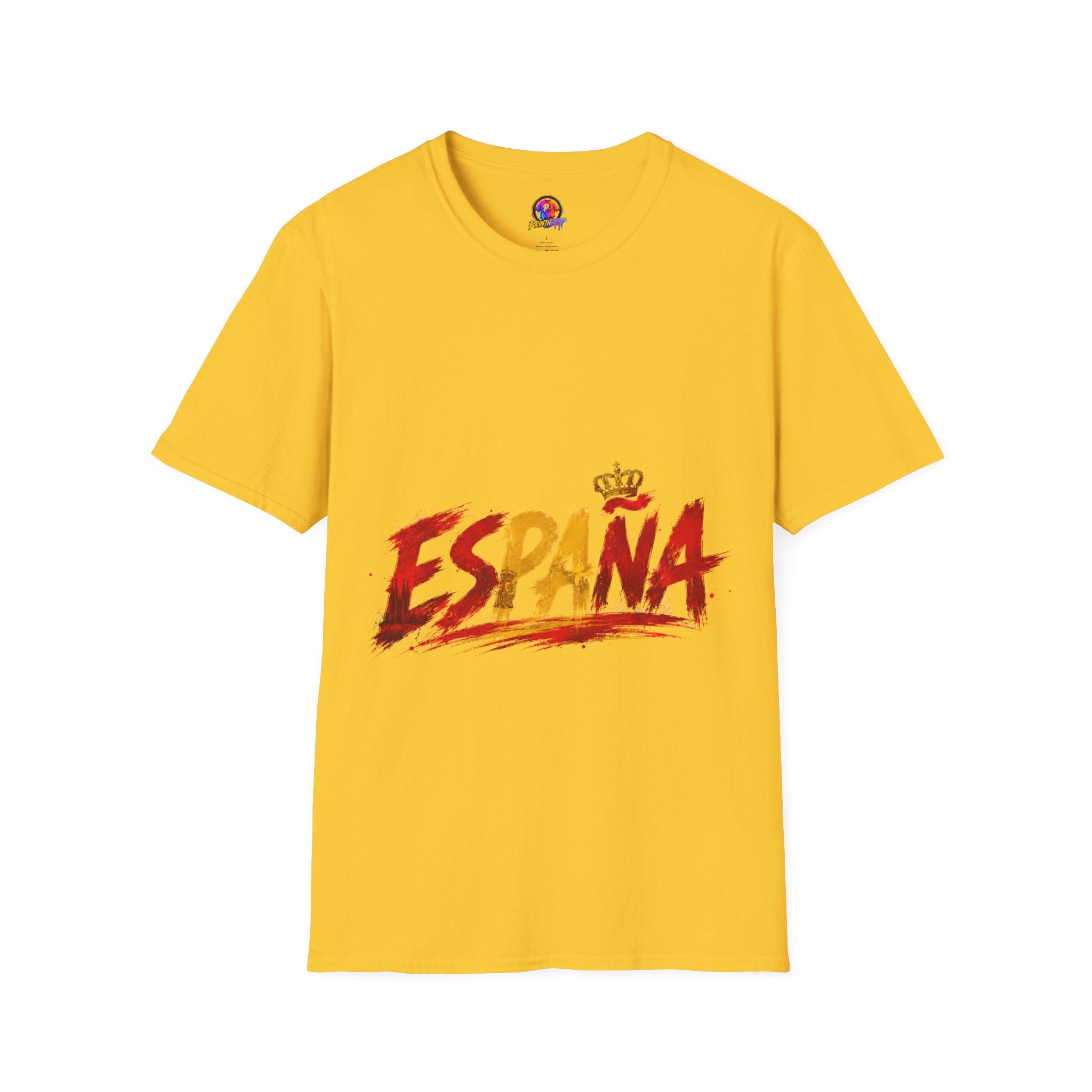 Spain  Graphic T-Shirt — Spanish Flag Brushstroke Design with Crown