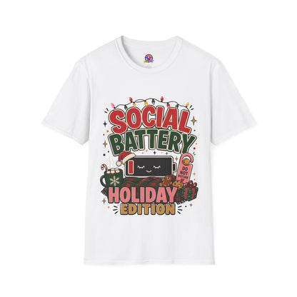 Social Battery Holiday T‑Shirt — Funny Christmas Recharge Graphic Tee