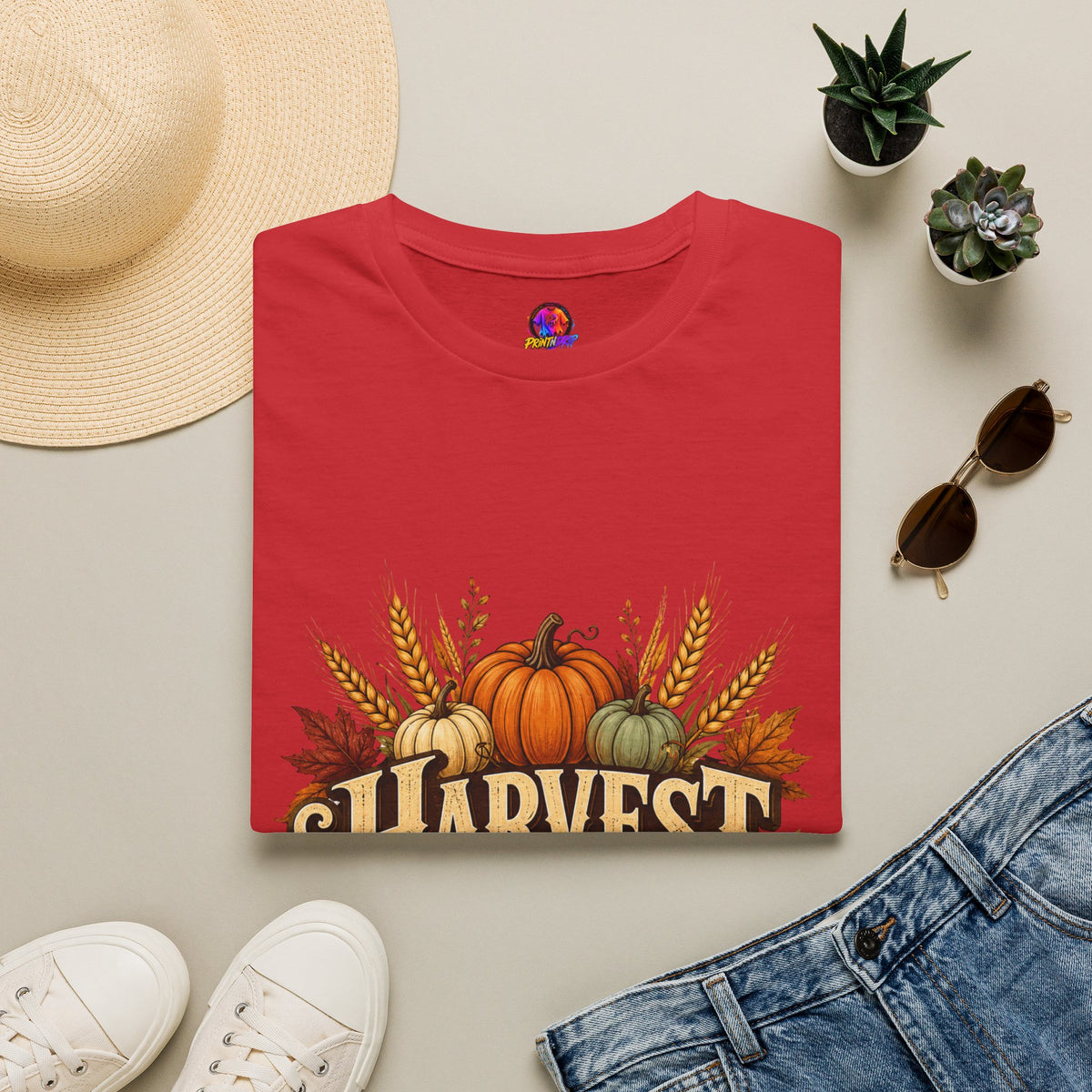 Thanksgiving T-Shirt Harvest Blessings T-Shirt — Fall Pumpkin & Wheat Autumn Tee