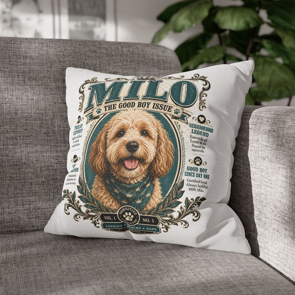 Dog Pillowcase — Personalized 'Milo The Good Boy Issue' Decorative Throw Pillowcase Milo Bailey Dog Dad Mom