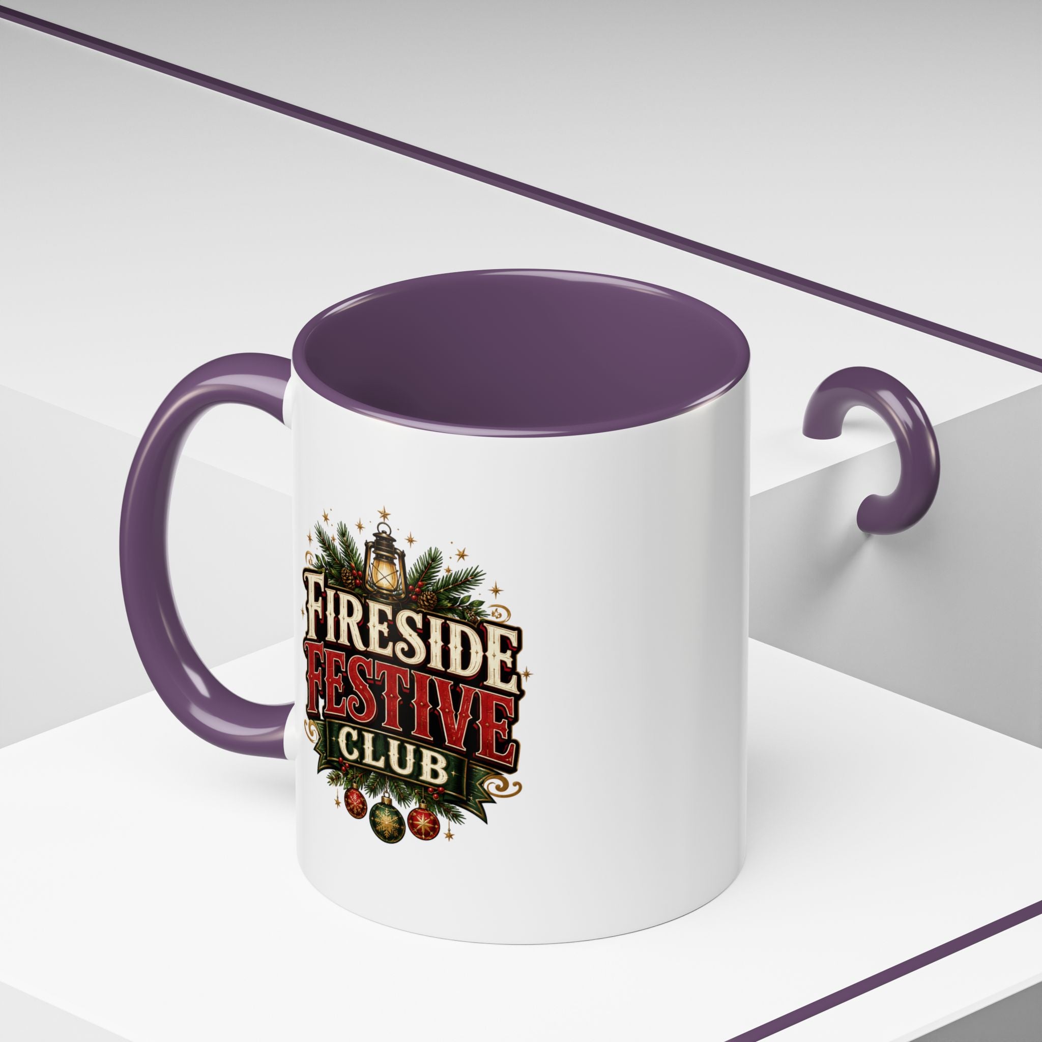 Fireside Festive Club Accent Coffee Mug — Holiday Christmas Hot Cocoa Gift