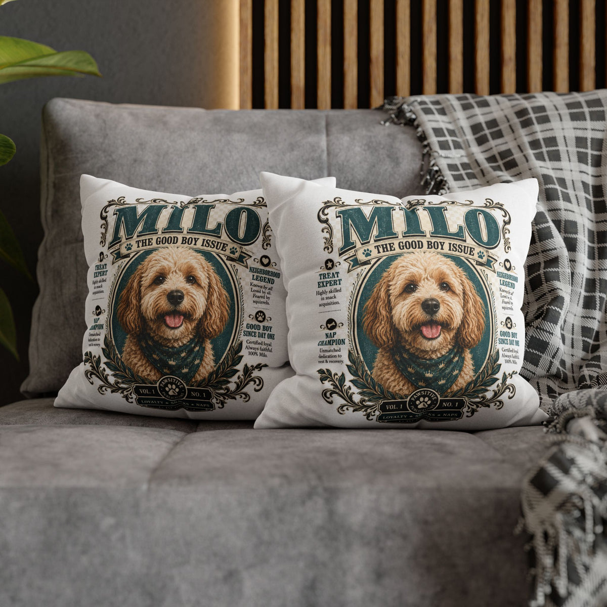 Dog Pillowcase — Personalized 'Milo The Good Boy Issue' Decorative Throw Pillowcase Milo Bailey Dog Dad Mom