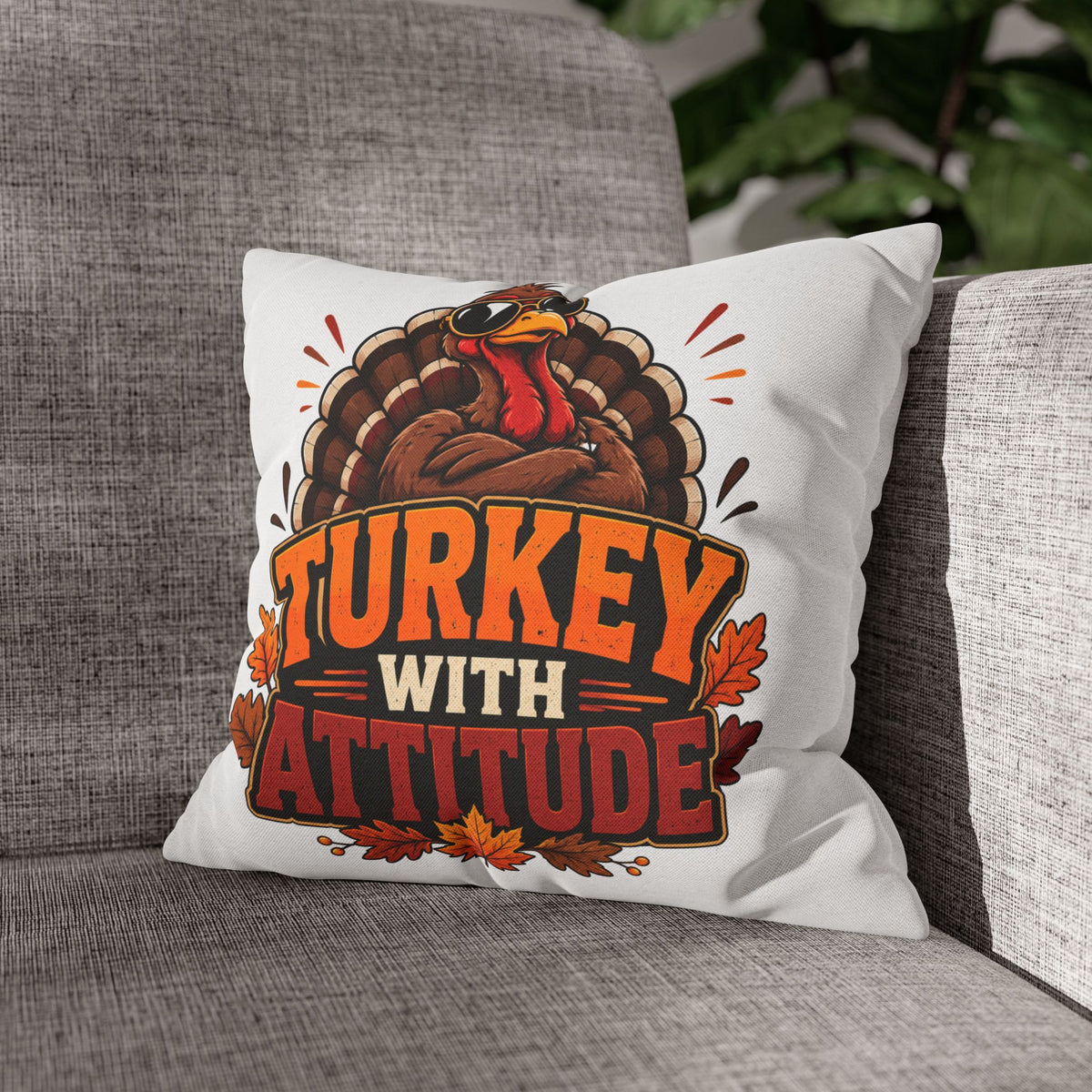 Thanksgiving Turkey With Attitude Pillowcase — Funny Thanksgiving Decorative Pillow Cover
