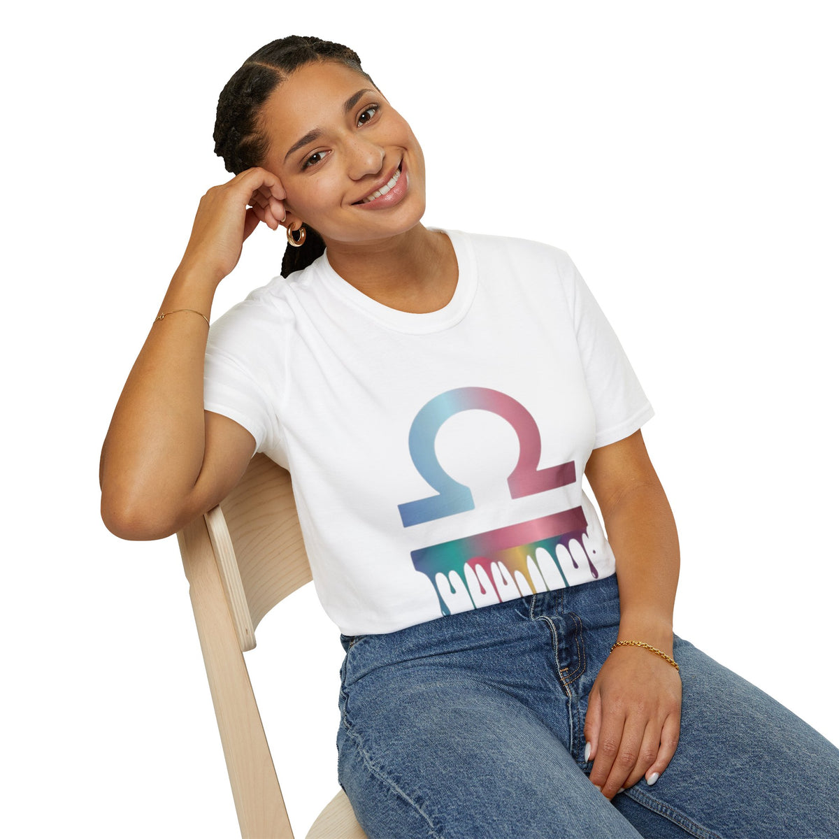 Libra Zodiac Omega Symbol T‑Shirt — Pastel Gradient Drip Graphic Shirt