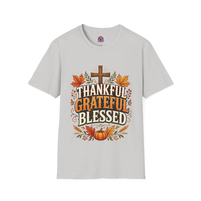 Thankful Grateful Blessed T-Shirt — Fall Thanksgiving Christian Tee