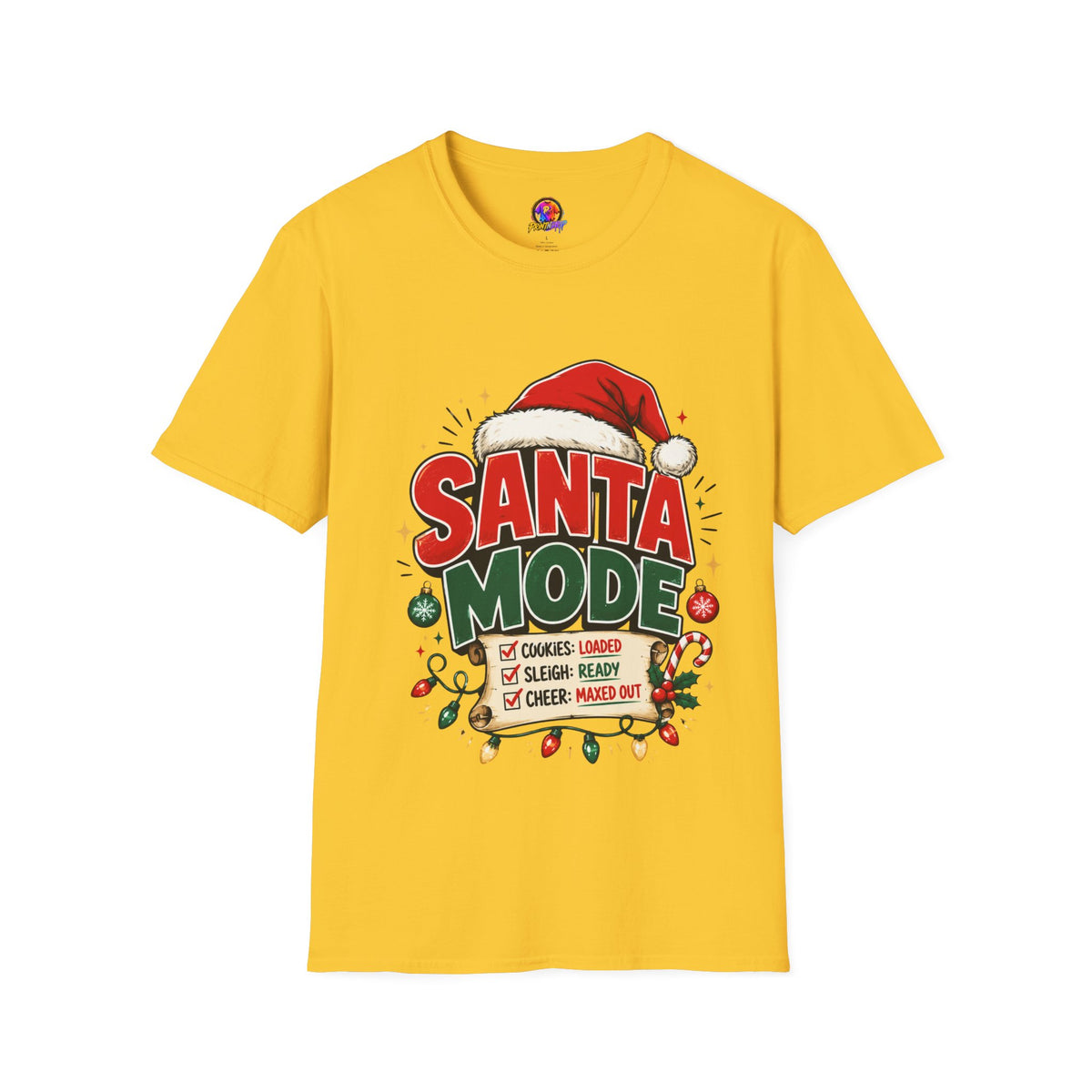 Santa Mode T-Shirt — Holiday Christmas Graphic Tee with Santa Hat