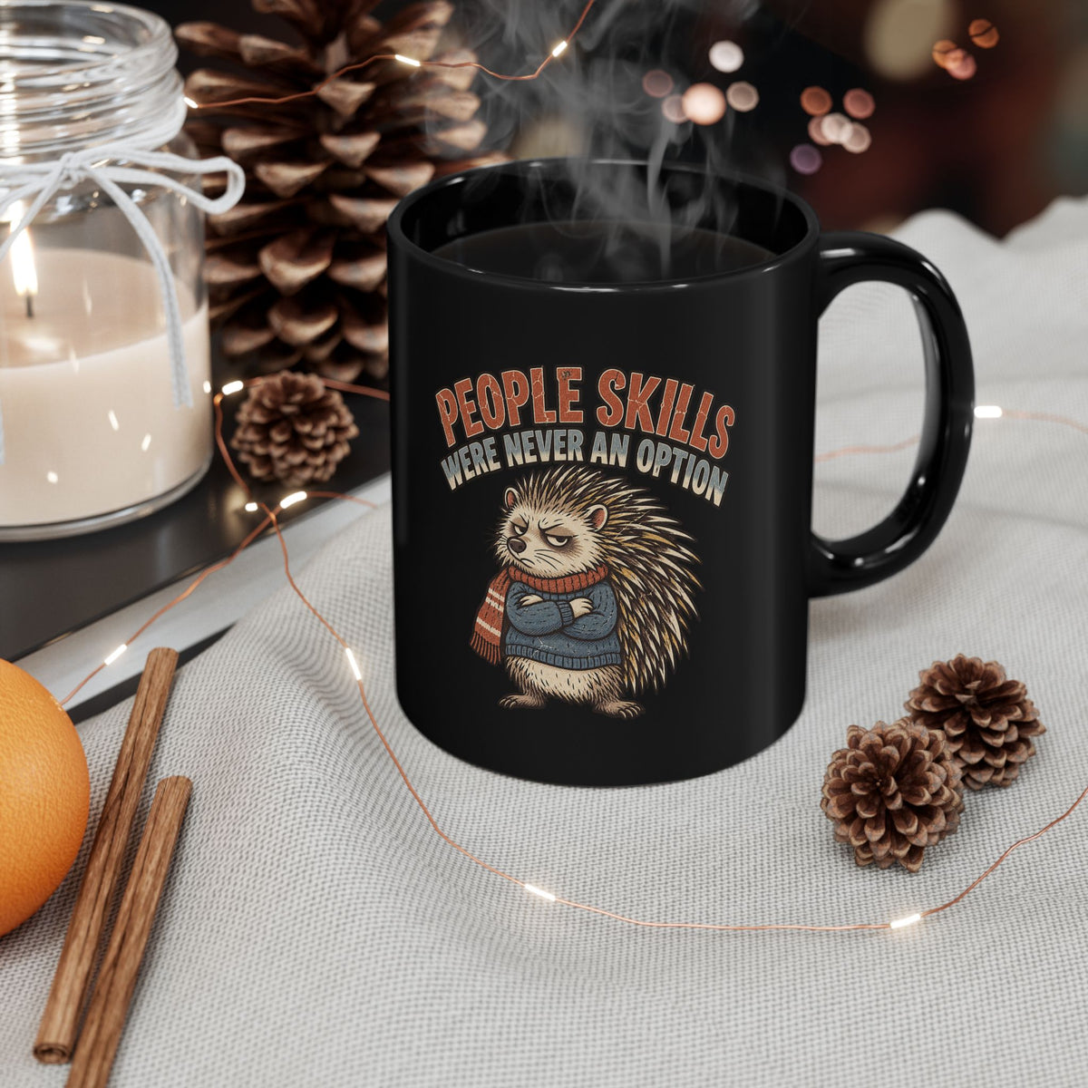 Hedgehog Mug — "People Skills Were Never an Option" Funny Introvert Coffee Cup (11oz/15oz)