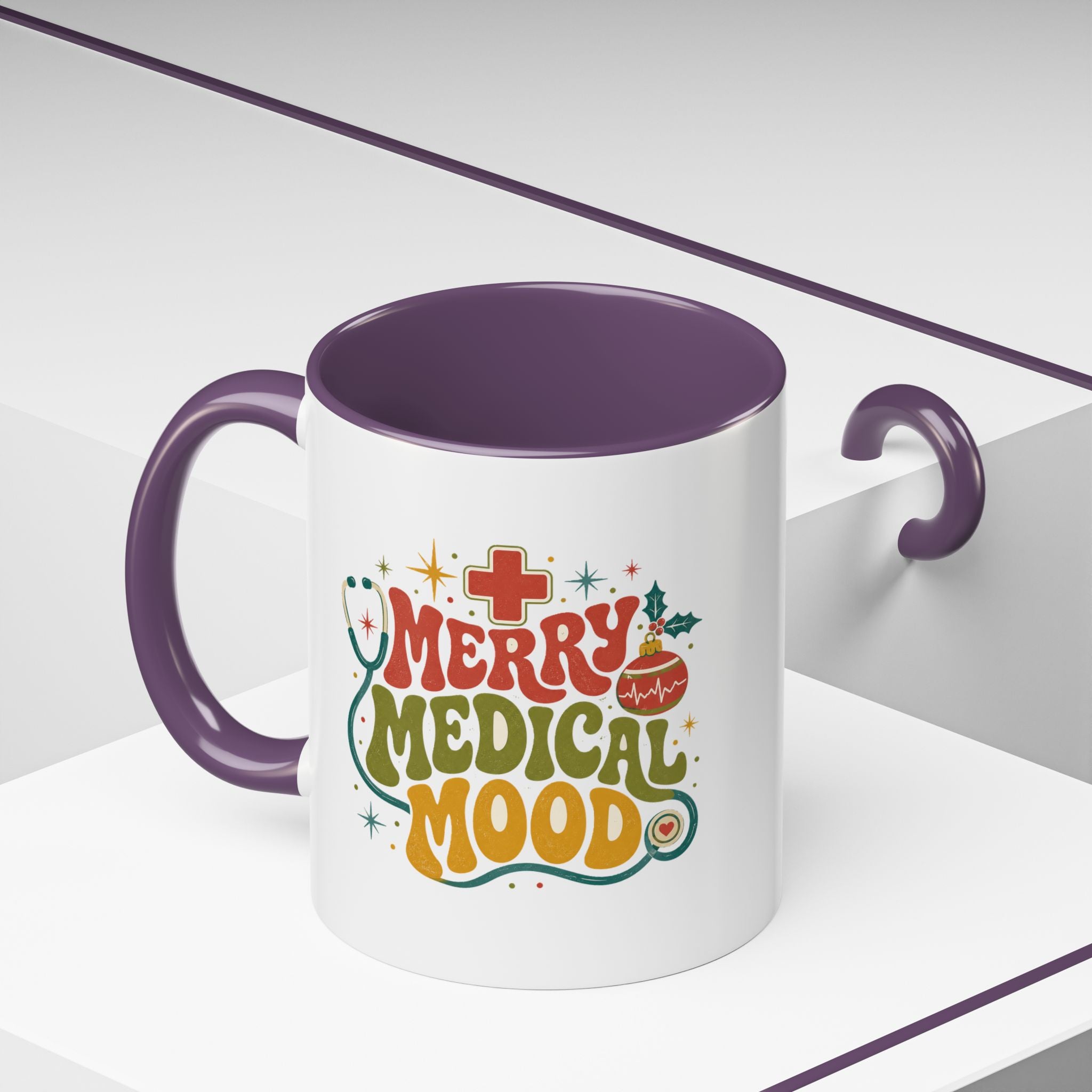 Modern Day Christmas Merry Medical Mood Accent Coffee Mug — Holiday Nurse & Doctor Gift