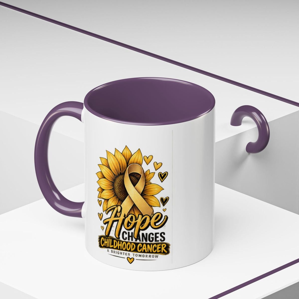 Hope Changes Childhood Cancer Mug – Gold Ribbon Sunflower Accent Coffee Cup (11/15oz)