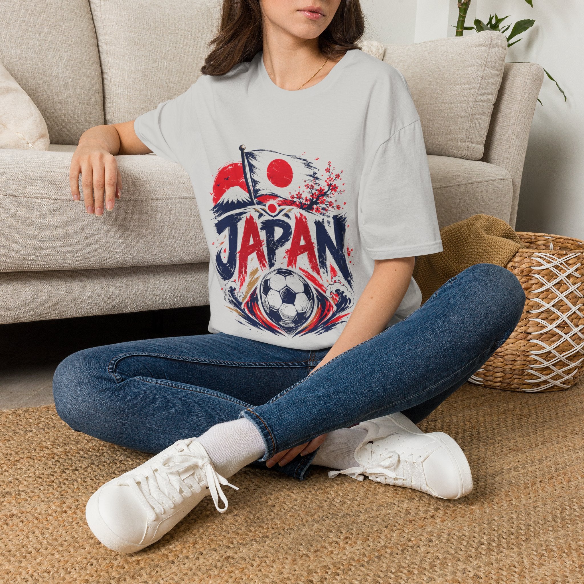 Japan Soccer T-Shirt — Japanese Flag & Cherry Blossom Football Graphic