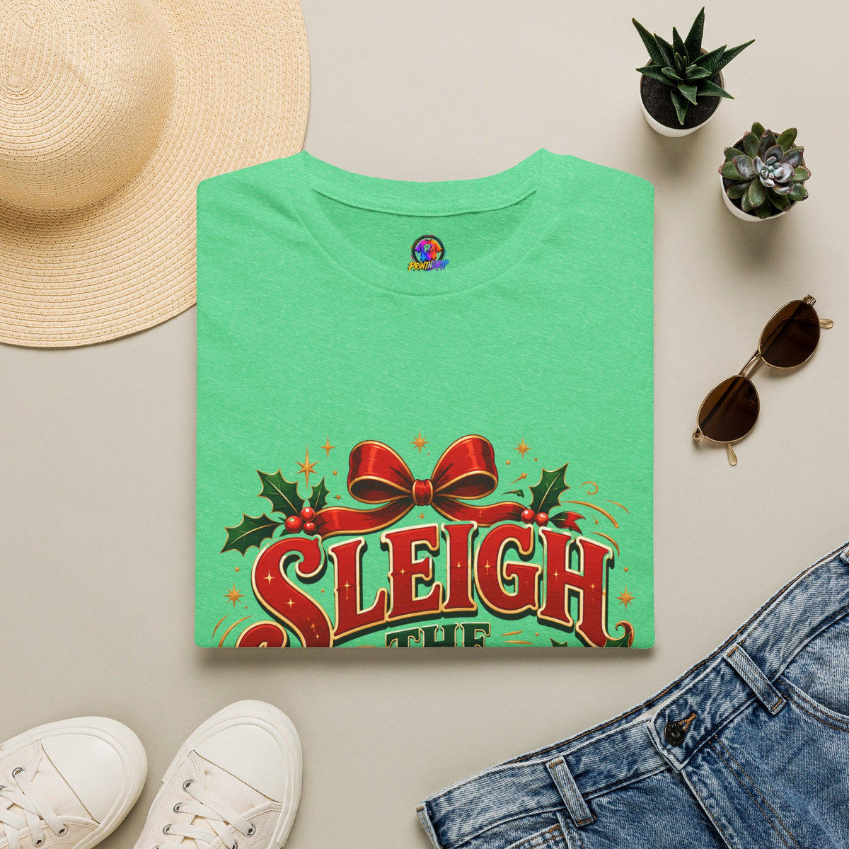 Christmas T-Shirt — "Sleigh the Day" Holiday Graphic Tee