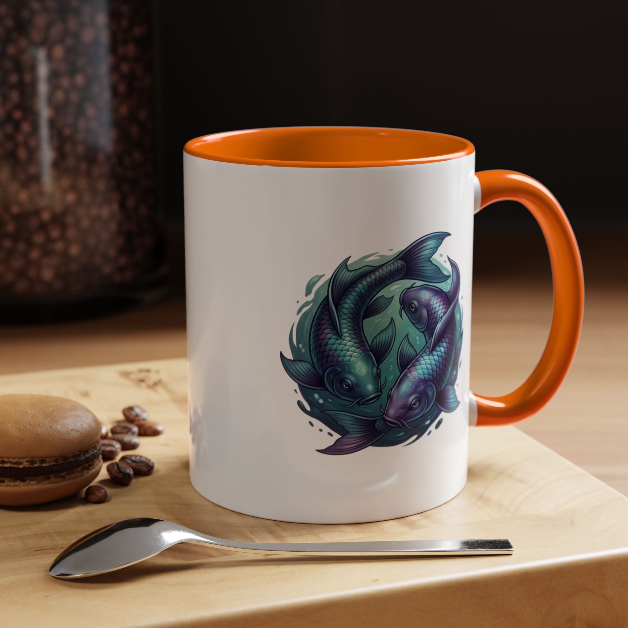 Koi Fish Accent Coffee Mug — Blue Pisces Ceramic Mug