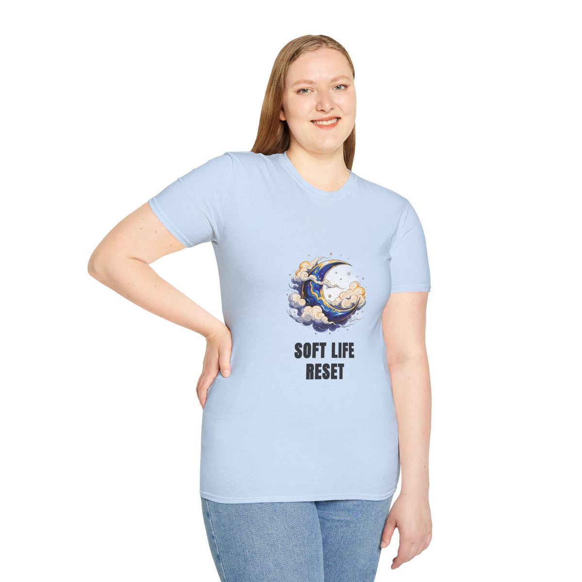 Soft Life Reset T-Shirt — Crescent Moon Cloud Graphic Tee - Trending Now - August 2026