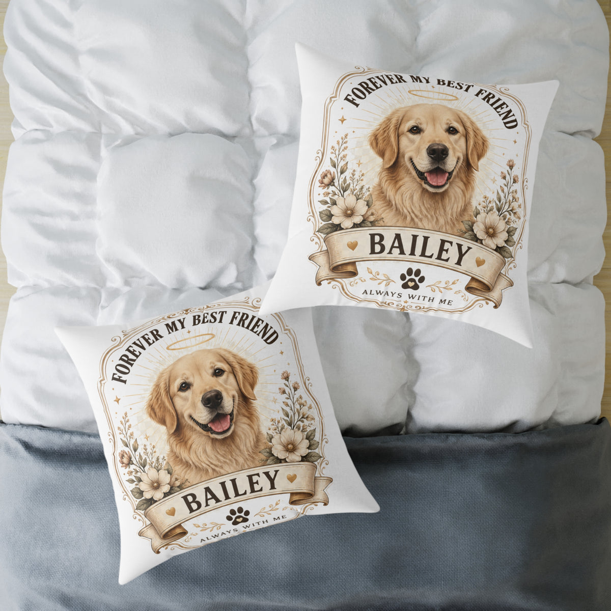 Milo Bailey Dog Dad Mom Golden Retriever Throw Pillow — “Forever My Best Friend” Personalized Dog Pillow (Name: Bailey)