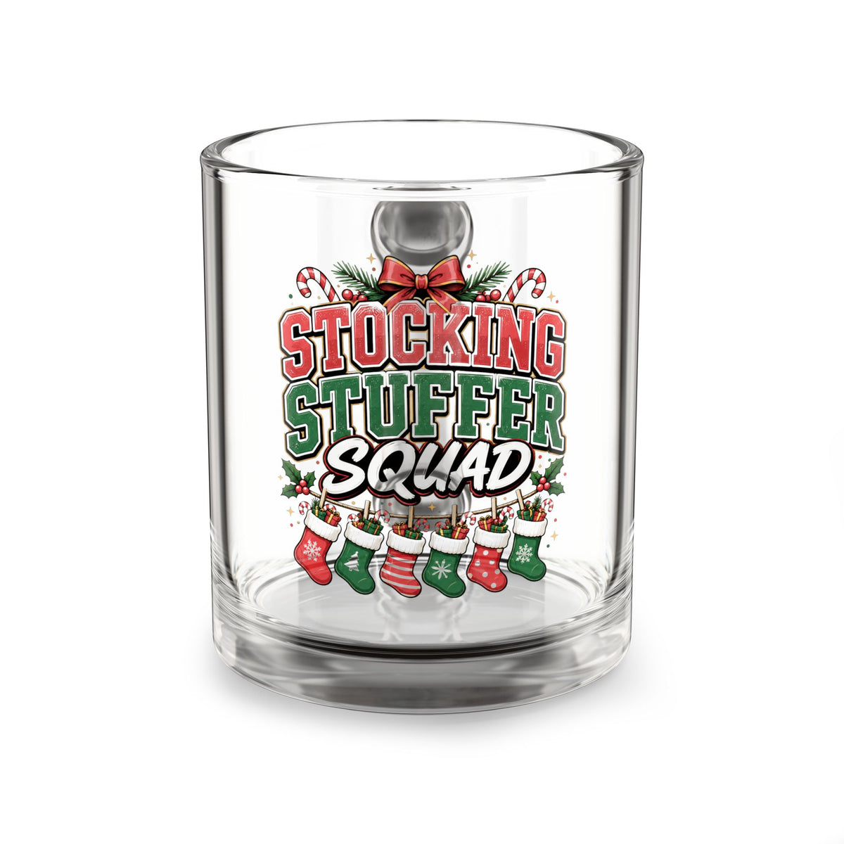 Christmas Glass Mug 10 oz Glass Mug — "Stocking Stuffer Squad" Christmas Holiday Coffee Glass