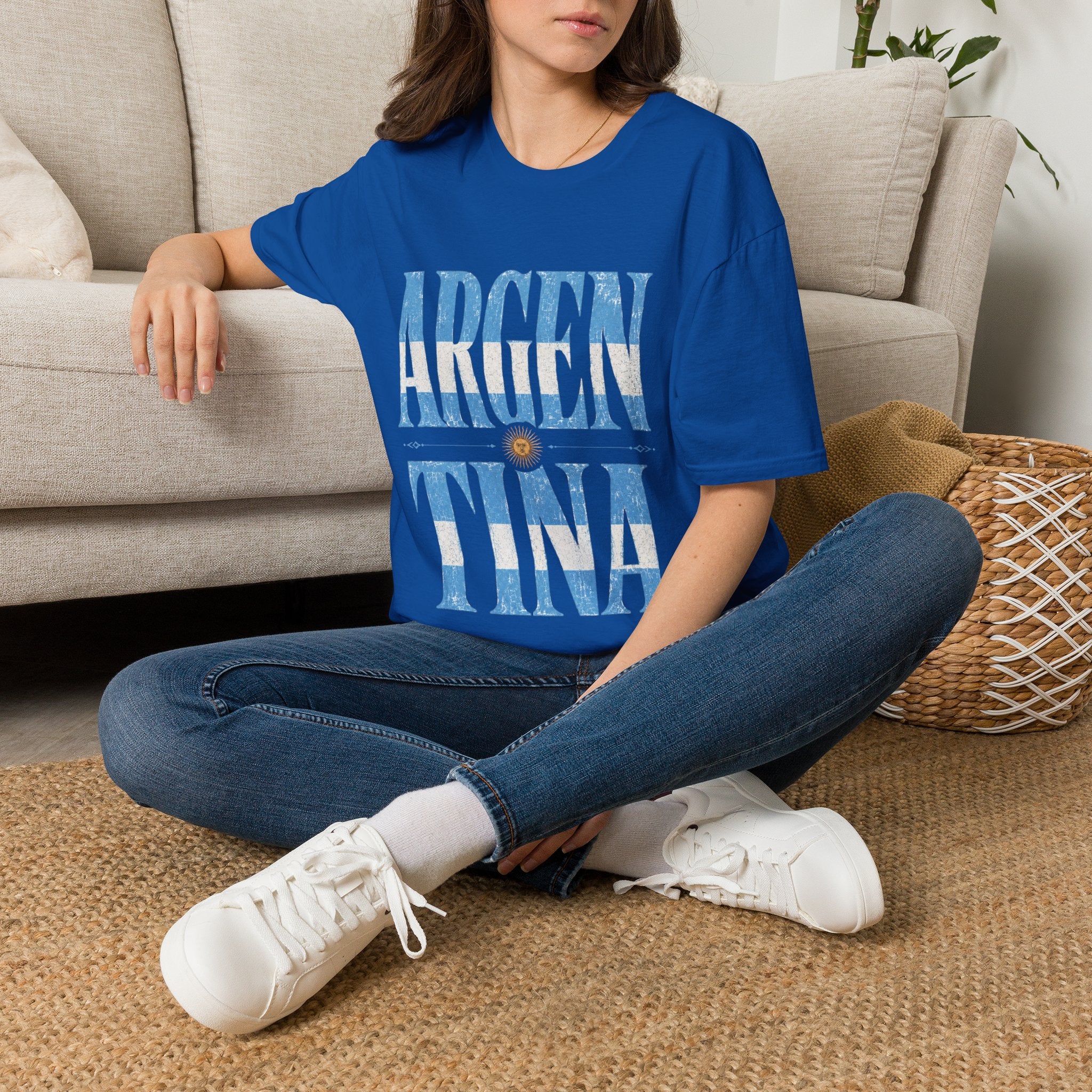 Argentina Flag Graphic T‑Shirt — Vintage Blue Distressed Typography