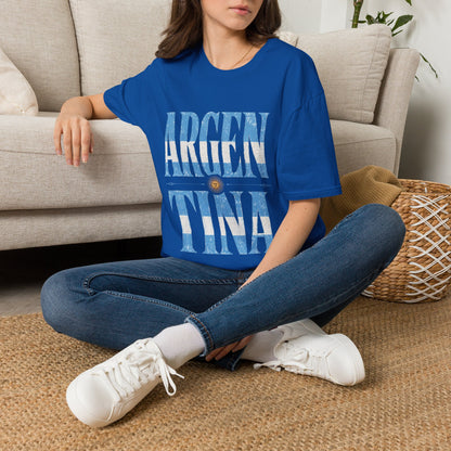 Argentina Flag Graphic T‑Shirt — Vintage Blue Distressed Typography