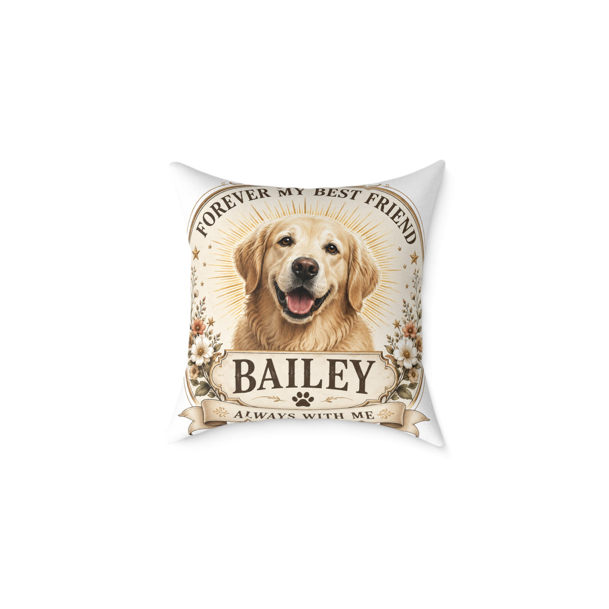 Personalized Dog Pillow Milo Bailey Dog Dad Mom - "Forever My Best Friend" Custom Pet Name Golden Retriever Throw Pillow
