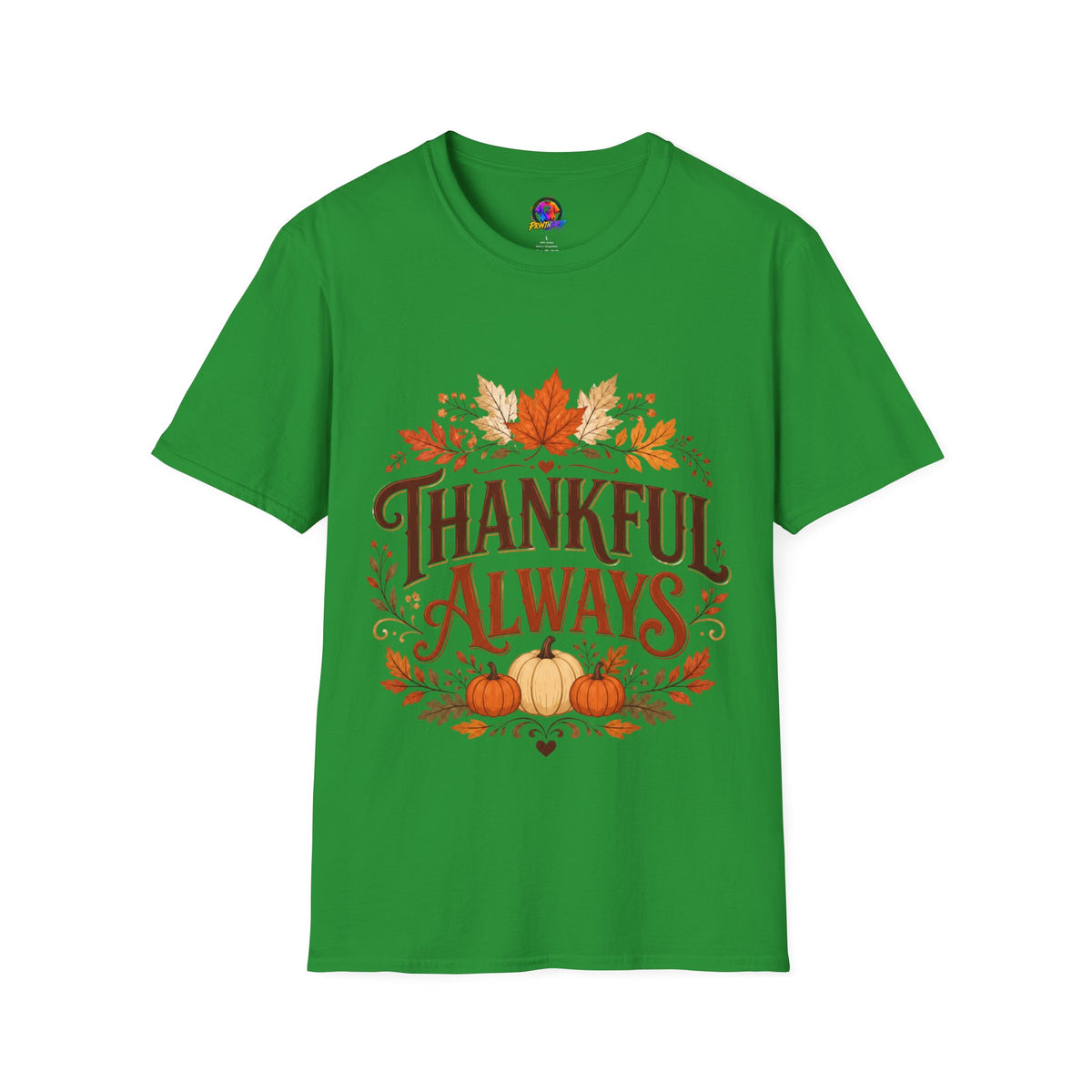 Thanksgiving T-Shirt Thankful Always T-Shirt — Autumn Leaves & Pumpkins Thanksgiving Tee